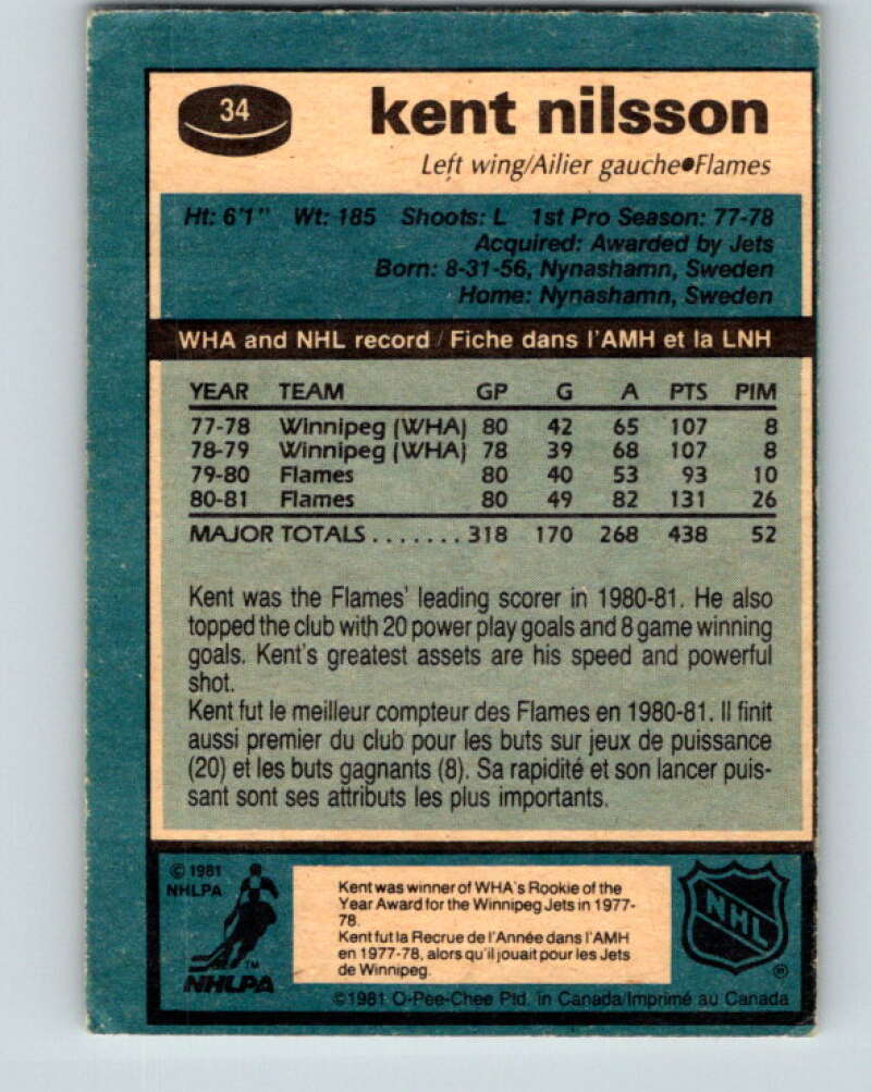 1981-82 O-Pee-Chee #34 Kent Nilsson Calgary Flames V29621