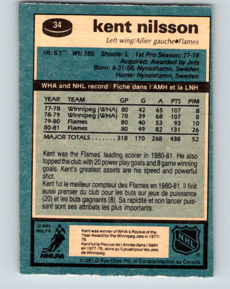 1981-82 O-Pee-Chee #34 Kent Nilsson Calgary Flames V29622