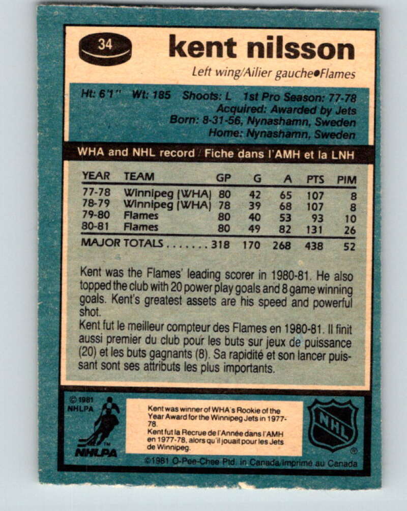 1981-82 O-Pee-Chee #34 Kent Nilsson Calgary Flames V29623