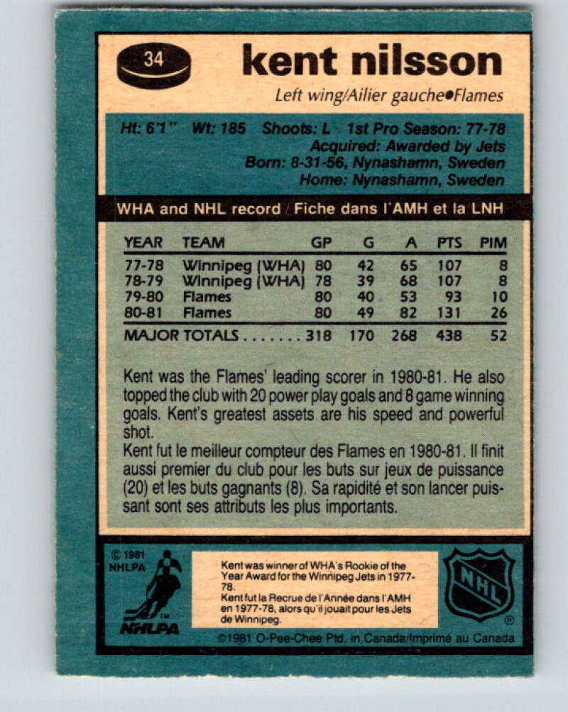 1981-82 O-Pee-Chee #34 Kent Nilsson Calgary Flames V29624