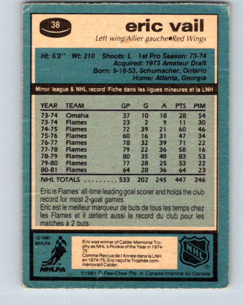 1981-82 O-Pee-Chee #38 Eric Vail Detroit Red Wings V29645