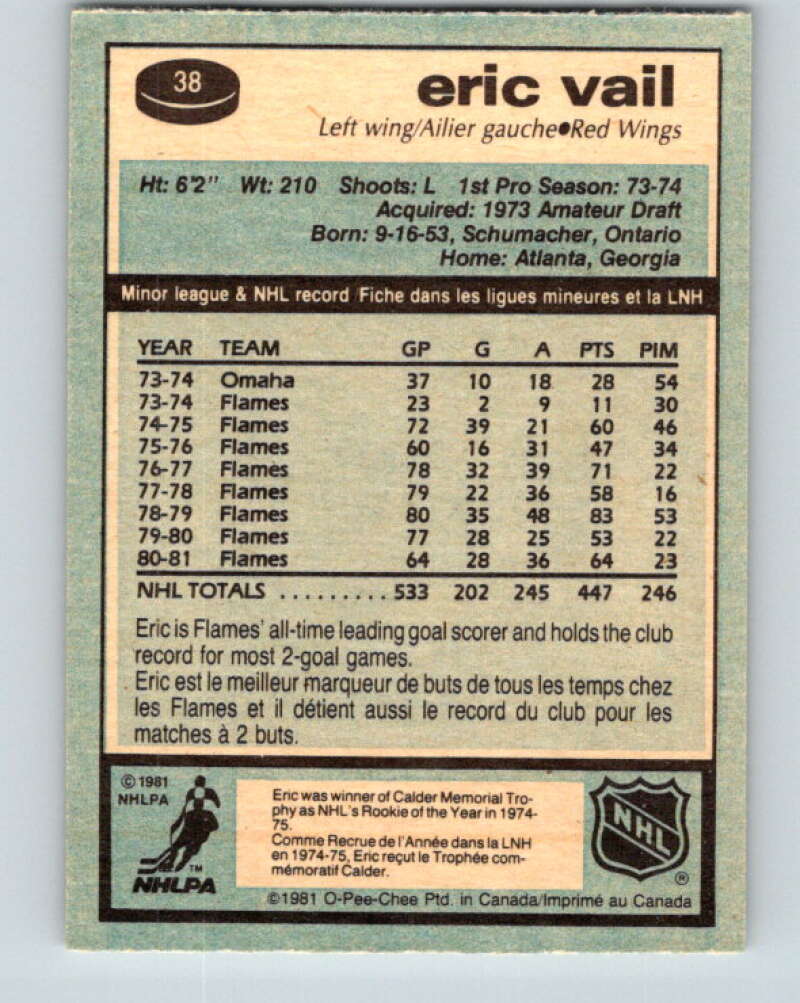 1981-82 O-Pee-Chee #38 Eric Vail Detroit Red Wings V29646