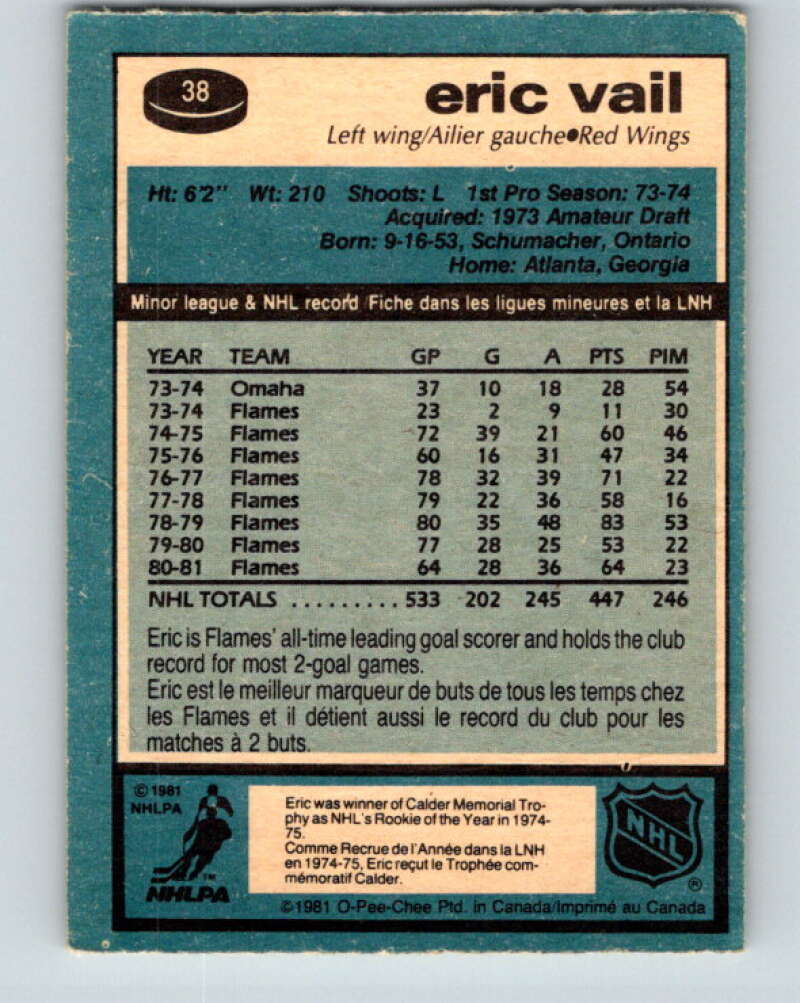 1981-82 O-Pee-Chee #38 Eric Vail Detroit Red Wings V29649