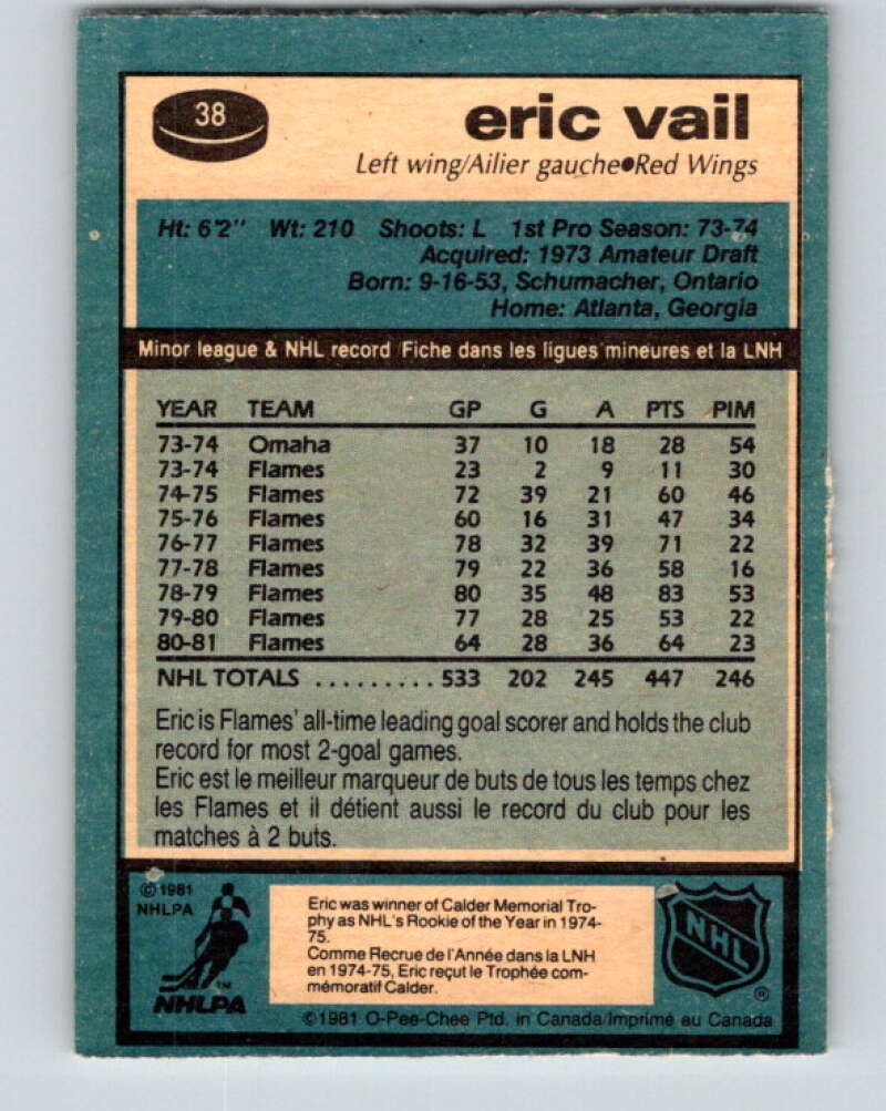 1981-82 O-Pee-Chee #38 Eric Vail Detroit Red Wings V29650