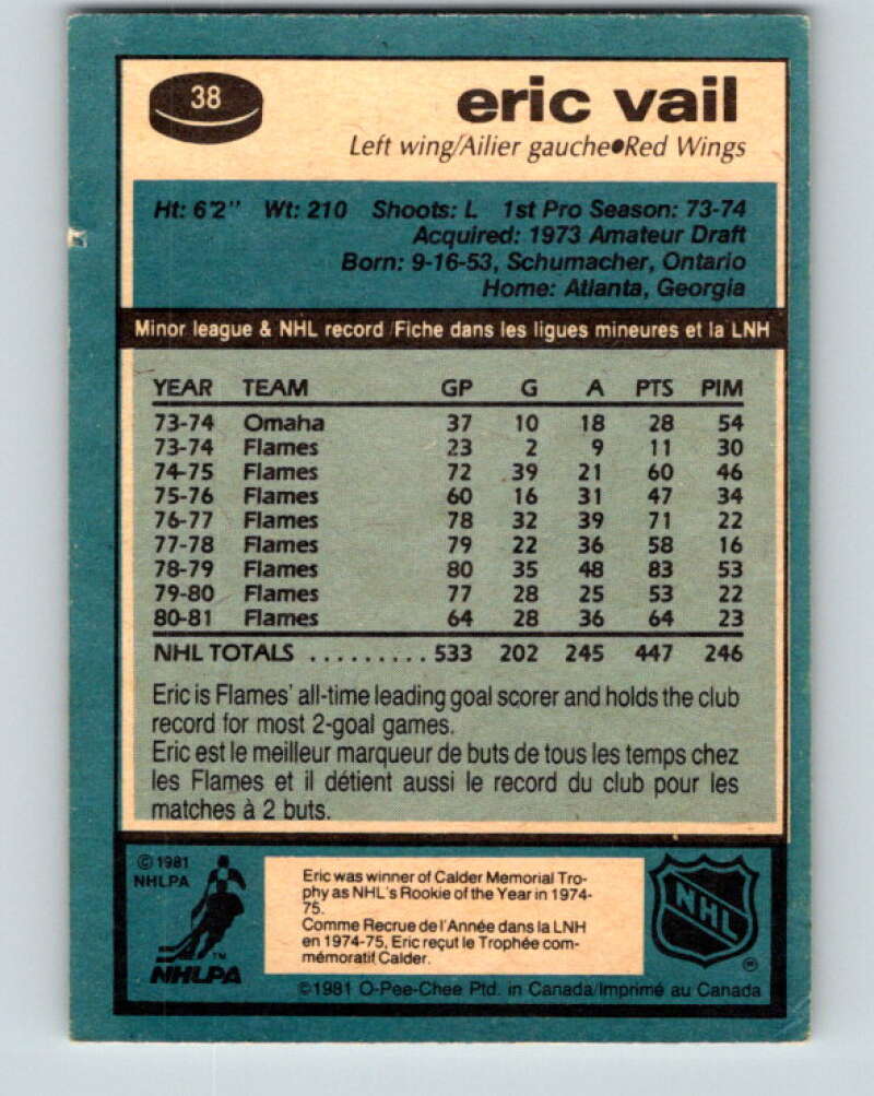 1981-82 O-Pee-Chee #38 Eric Vail Detroit Red Wings V29651