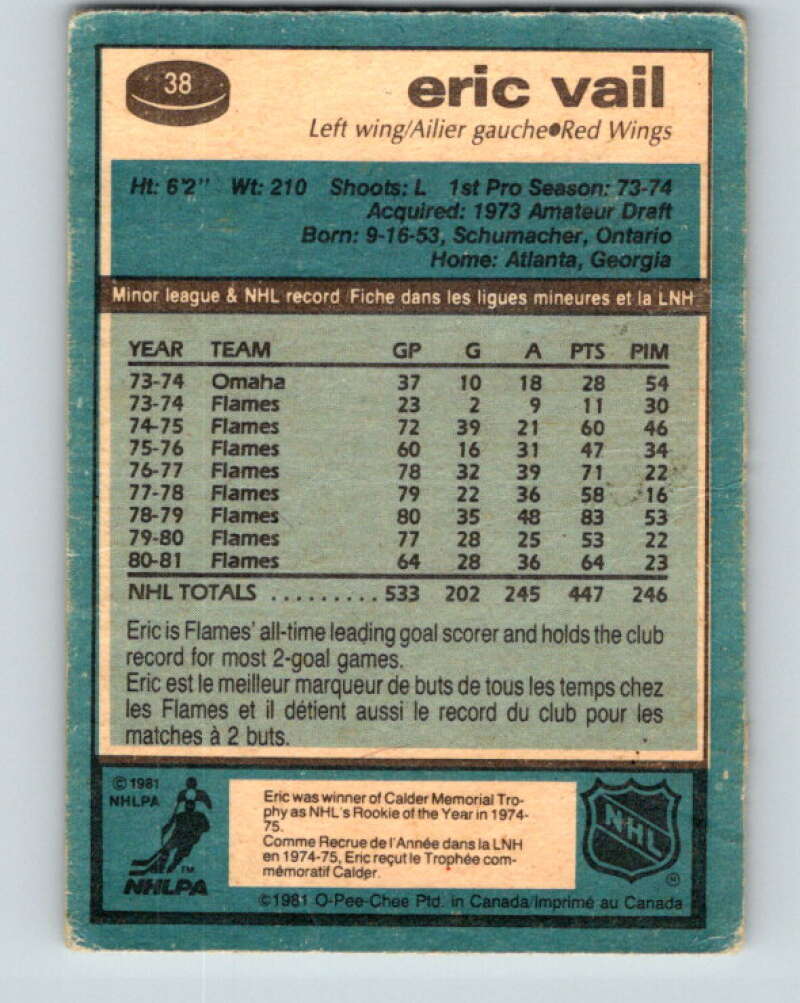 1981-82 O-Pee-Chee #38 Eric Vail Detroit Red Wings V29652