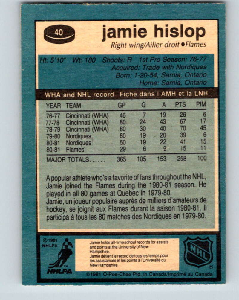 1981-82 O-Pee-Chee #40 Jamie Hislop Calgary Flames V29671