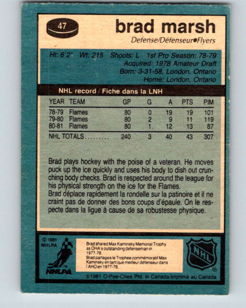 1981-82 O-Pee-Chee #47 Brad Marsh Philadelphia Flyers V29723
