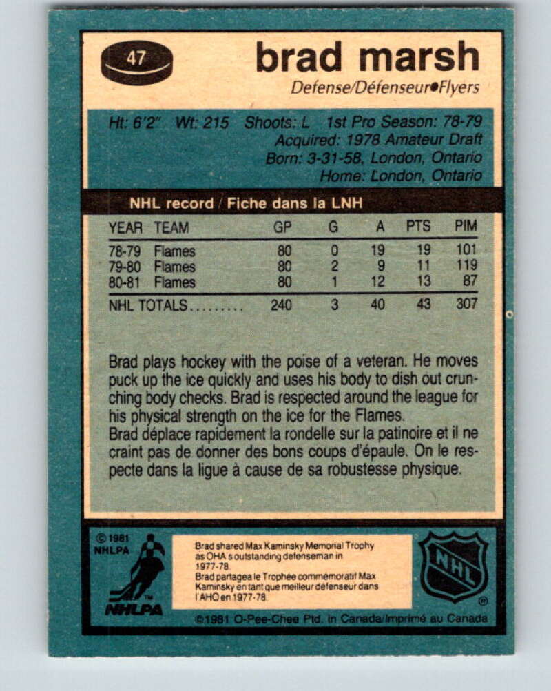 1981-82 O-Pee-Chee #47 Brad Marsh Philadelphia Flyers V29725