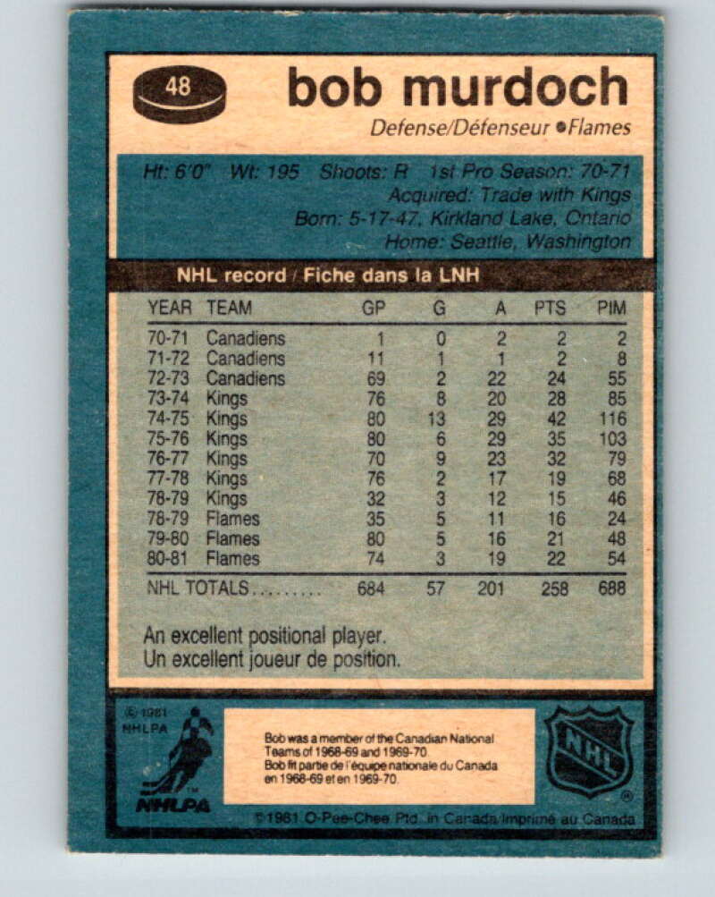 1981-82 O-Pee-Chee #48 Bob Murdoch Calgary Flames V29729