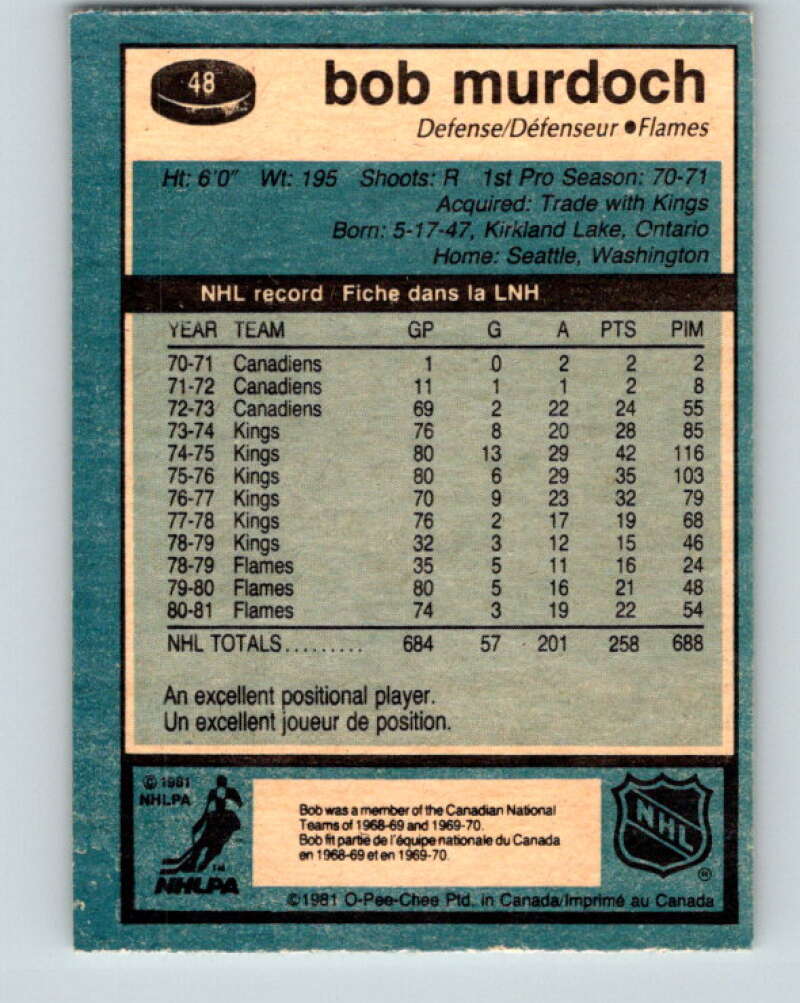 1981-82 O-Pee-Chee #48 Bob Murdoch Calgary Flames V29732