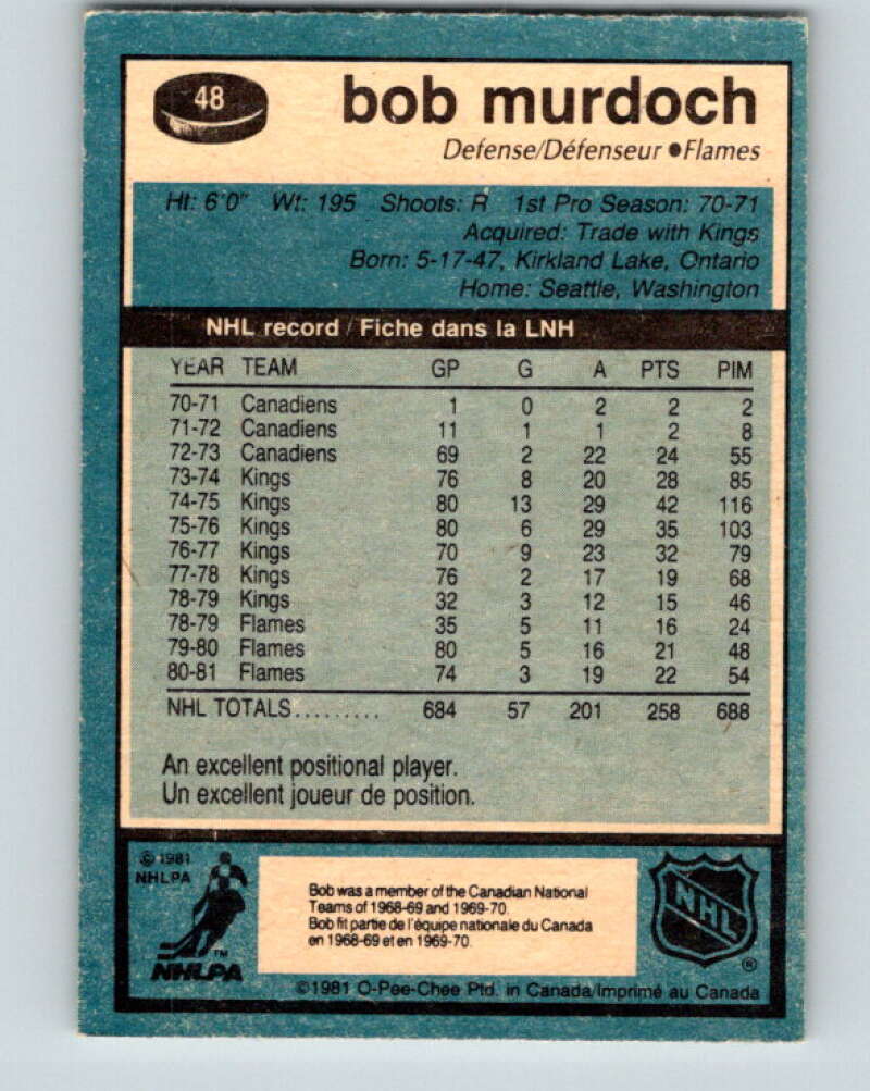 1981-82 O-Pee-Chee #48 Bob Murdoch Calgary Flames V29738