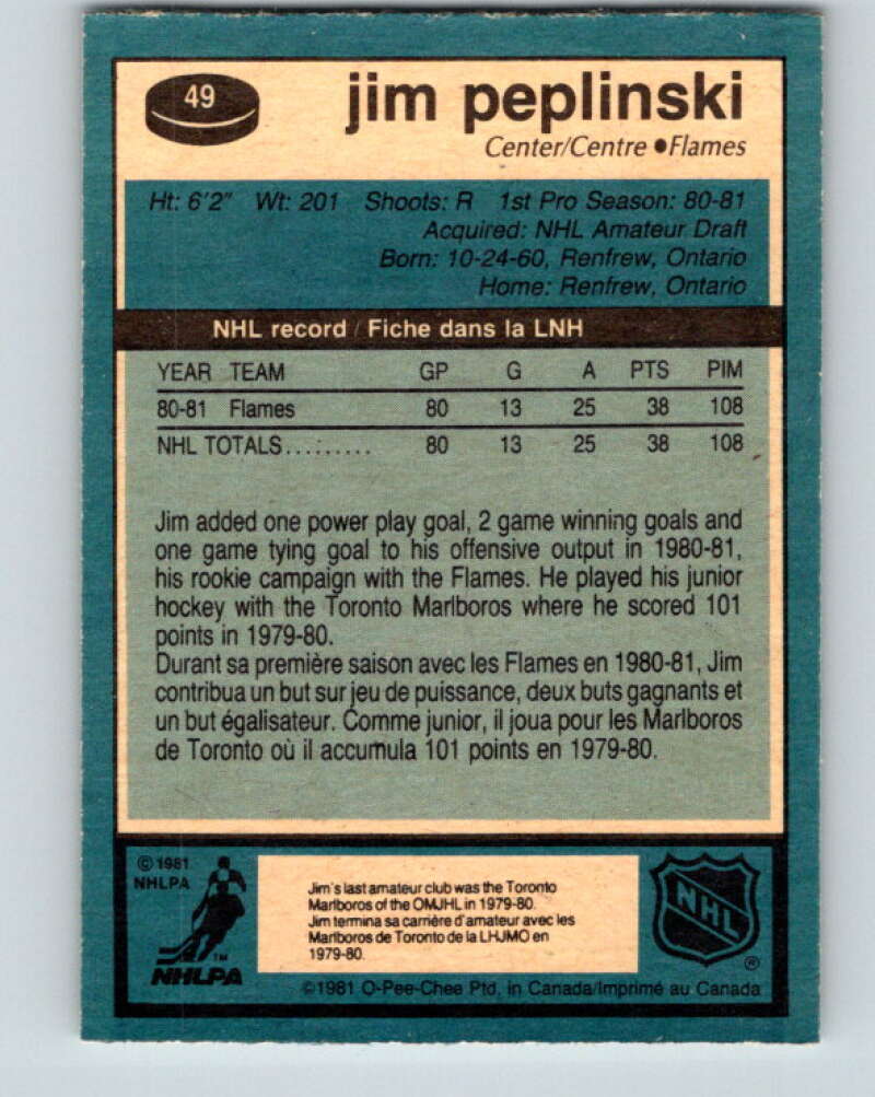 1981-82 O-Pee-Chee #49 Jim Peplinski RC Rookie Calgary Flames V29749