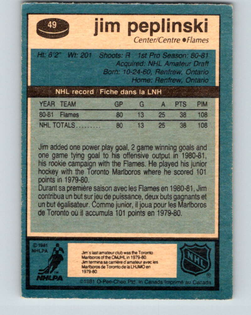 1981-82 O-Pee-Chee #49 Jim Peplinski RC Rookie Calgary Flames V29750