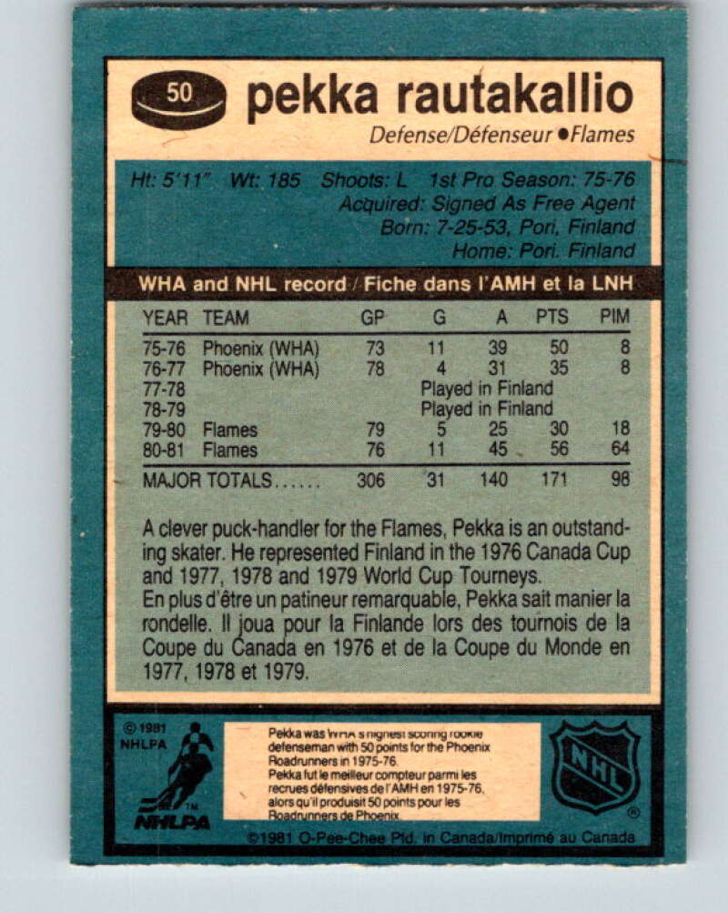 1981-82 O-Pee-Chee #50 Pekka Rautakallio Calgary Flames V29752