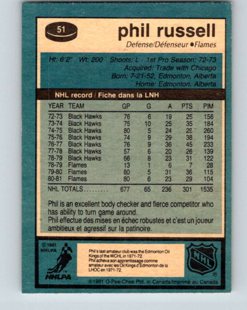 1981-82 O-Pee-Chee #51 Phil Russell Calgary Flames V29758
