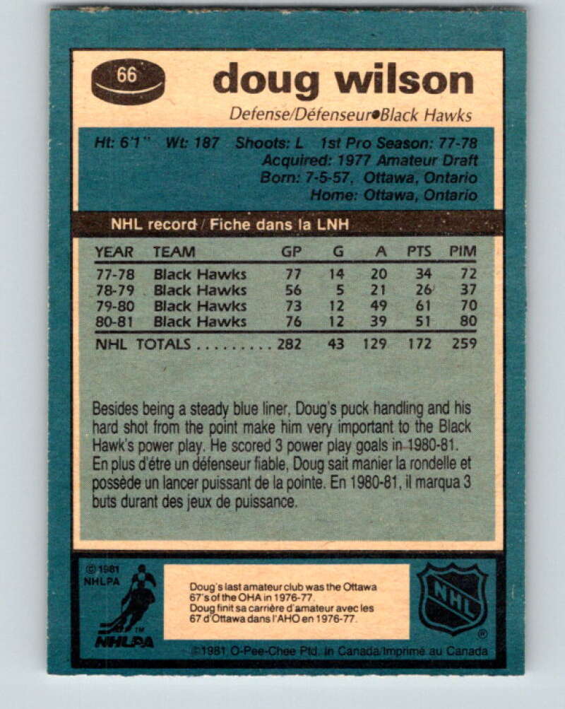 1981-82 O-Pee-Chee #66 Doug Wilson Chicago Blackhawks V29867
