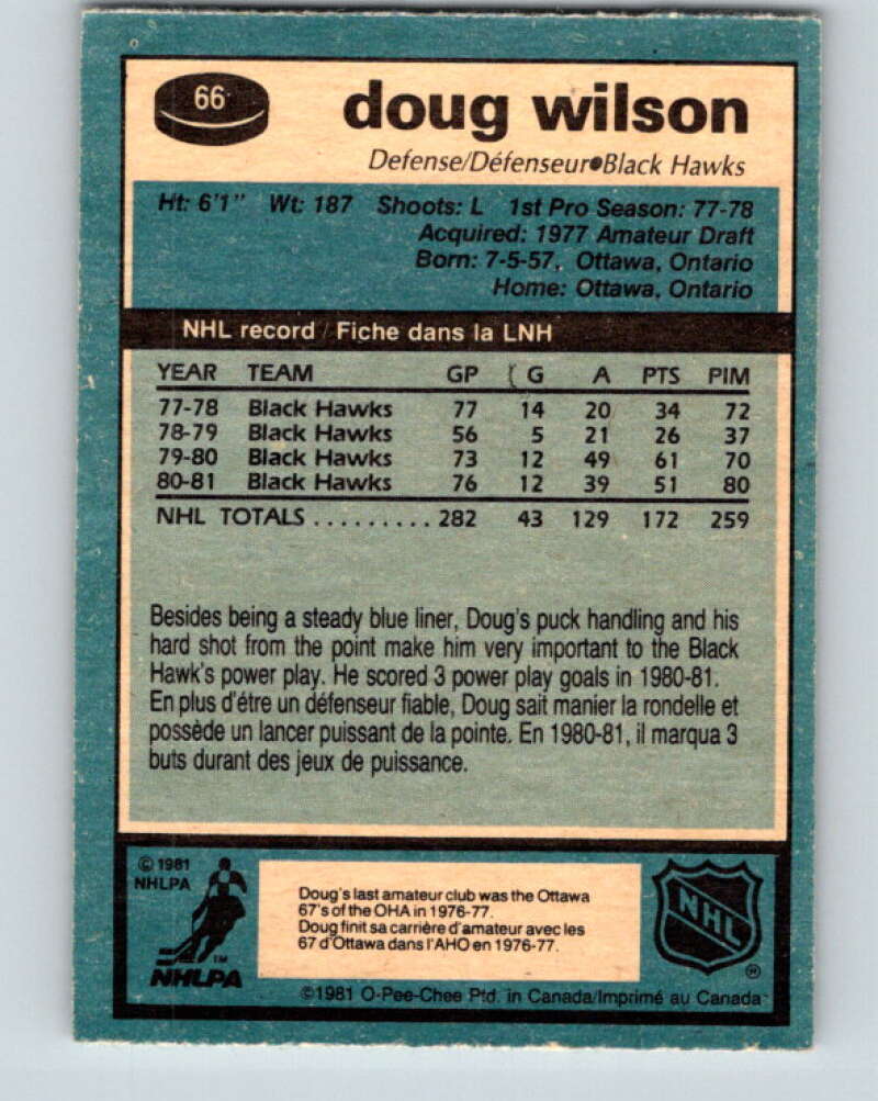1981-82 O-Pee-Chee #66 Doug Wilson Chicago Blackhawks V29868