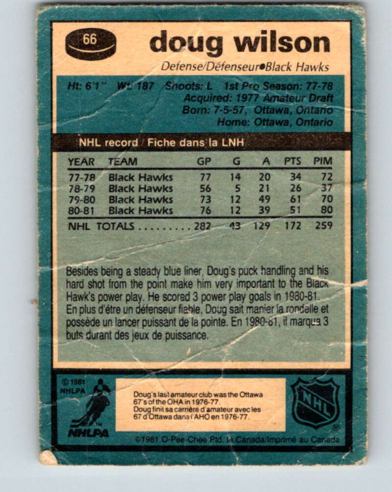 1981-82 O-Pee-Chee #66 Doug Wilson Chicago Blackhawks V29869