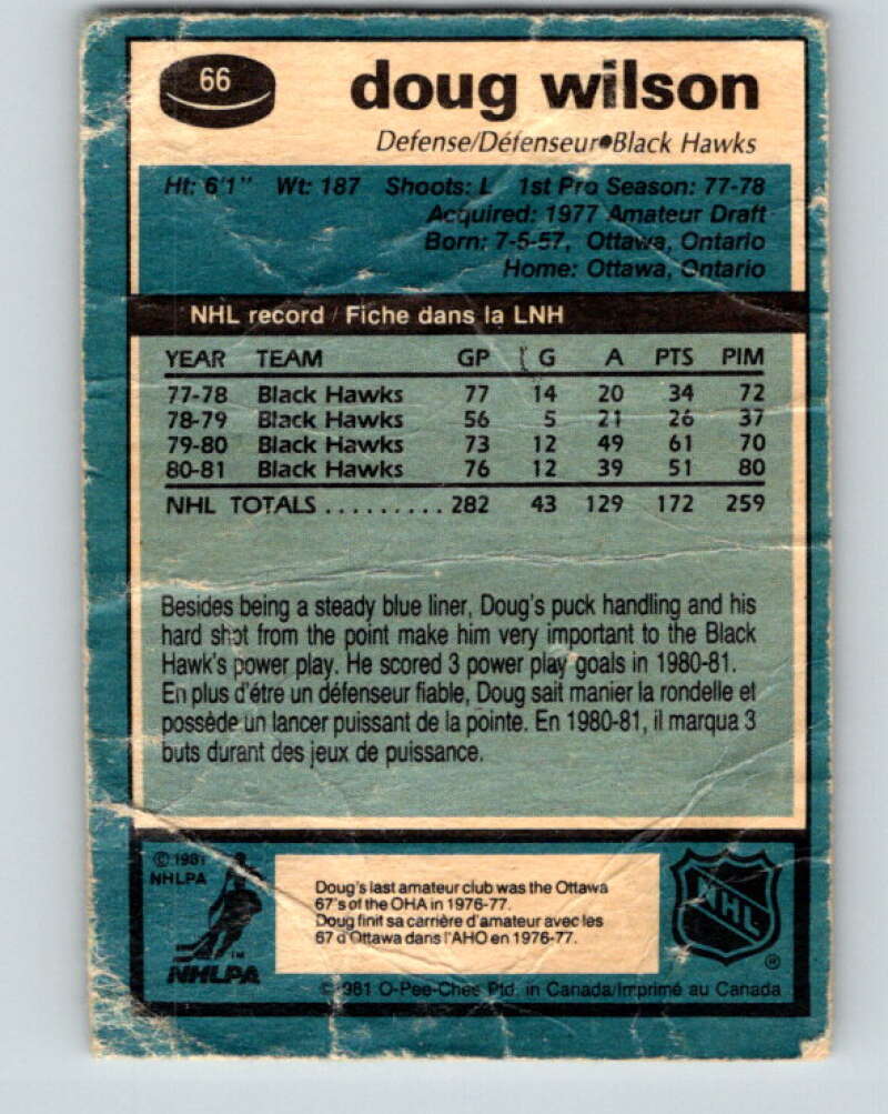1981-82 O-Pee-Chee #66 Doug Wilson Chicago Blackhawks V29870