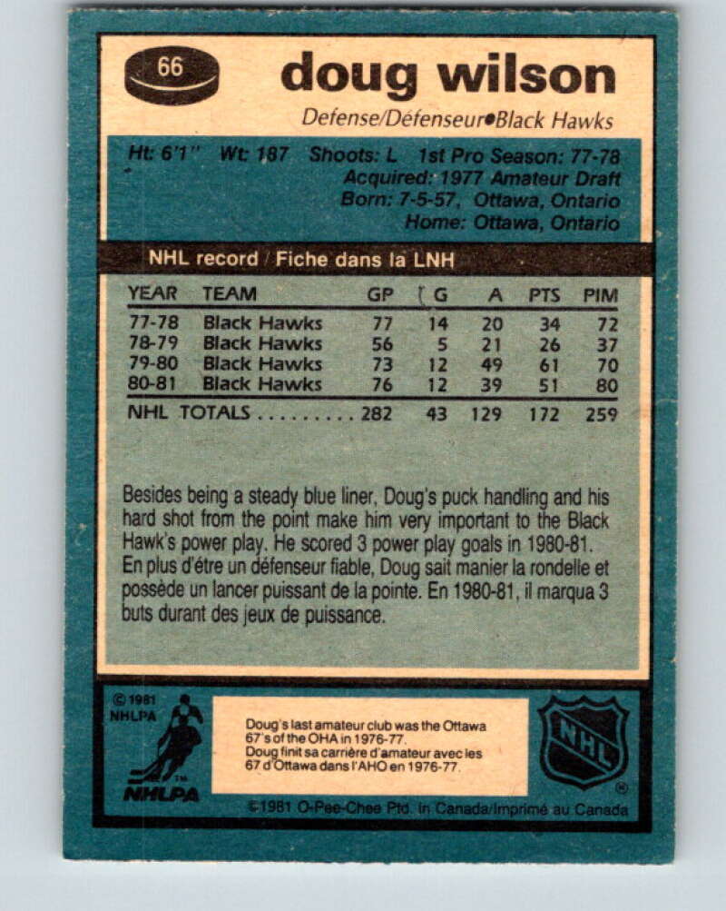 1981-82 O-Pee-Chee #66 Doug Wilson Chicago Blackhawks V29871
