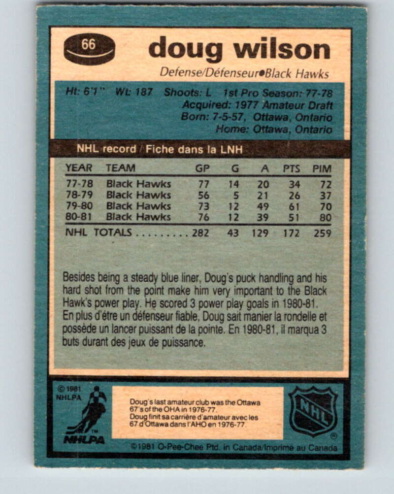 1981-82 O-Pee-Chee #66 Doug Wilson Chicago Blackhawks V29872