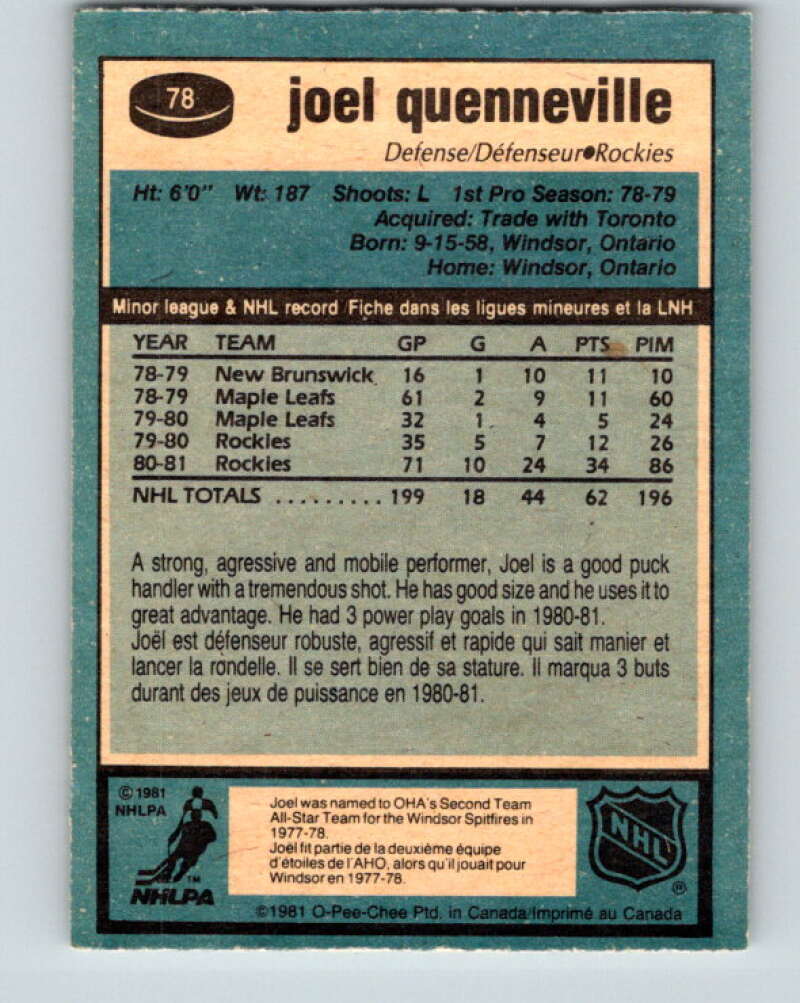 1981-82 O-Pee-Chee #78 Joel Quenneville Colorado Rockies V29970