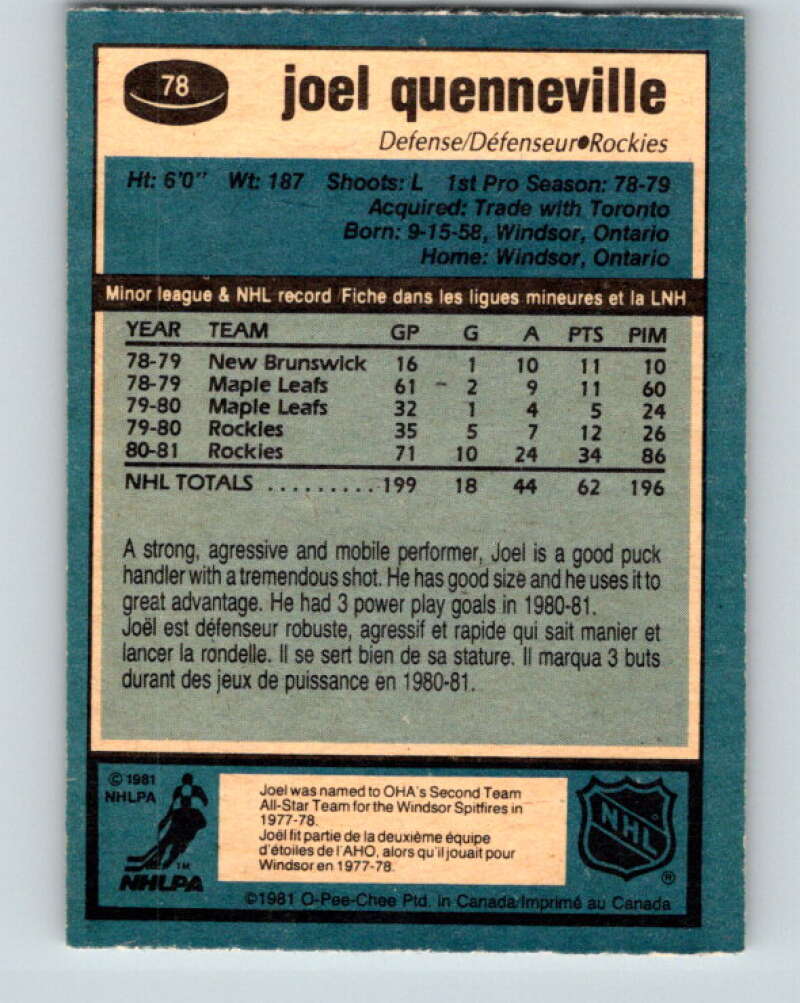 1981-82 O-Pee-Chee #78 Joel Quenneville Colorado Rockies V29971