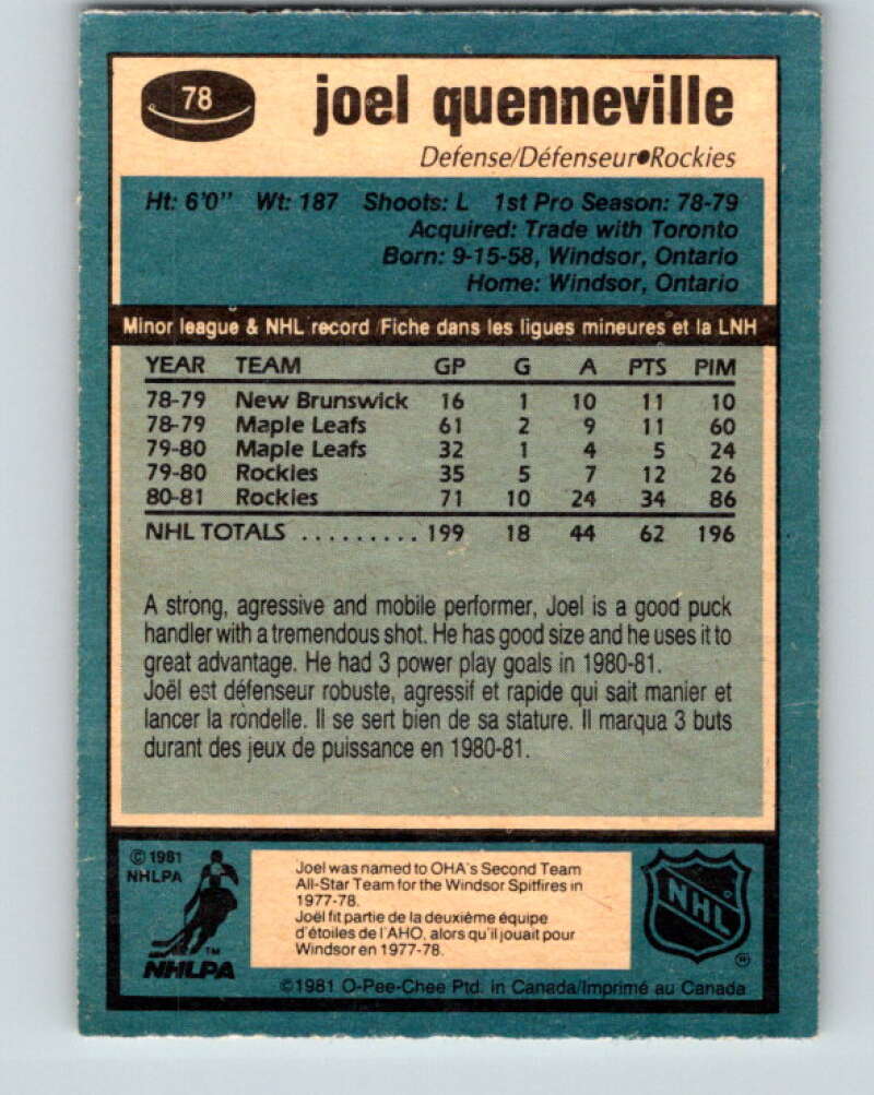 1981-82 O-Pee-Chee #78 Joel Quenneville Colorado Rockies V29978