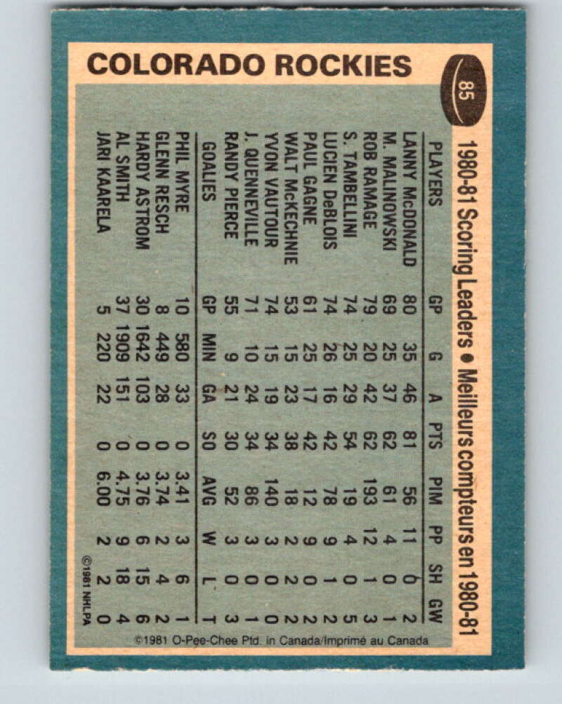 1981-82 O-Pee-Chee #85 Lanny McDonald TL Colorado Rockies V30027