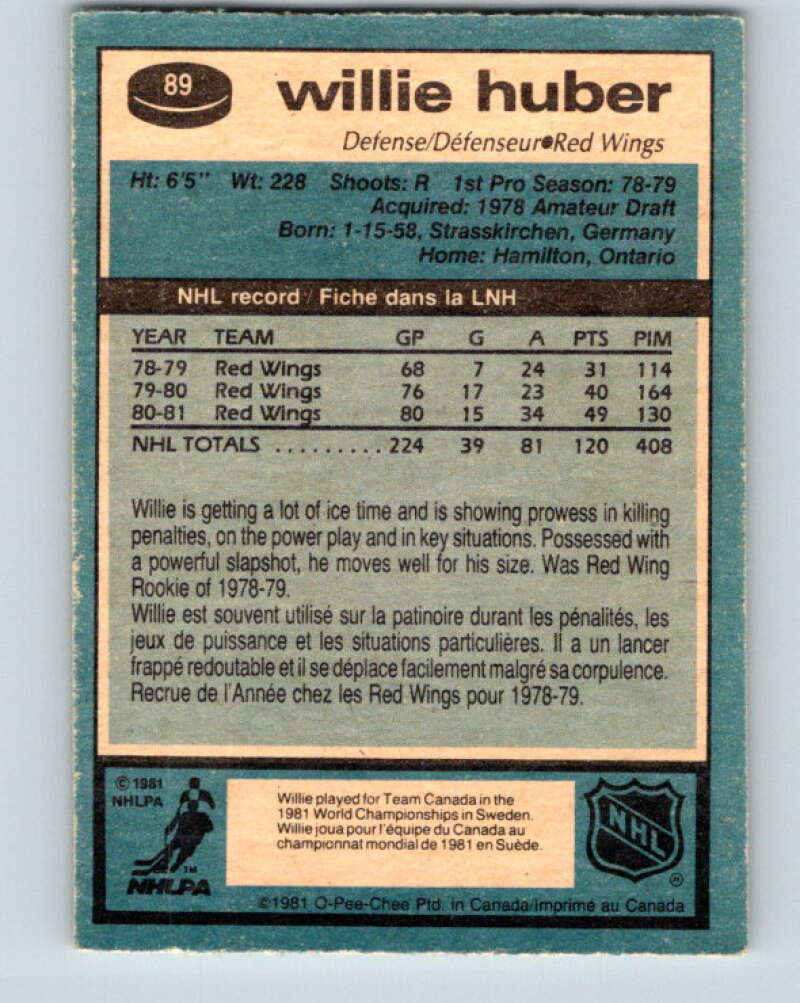 1981-82 O-Pee-Chee #89 Willie Huber Detroit Red Wings V30060