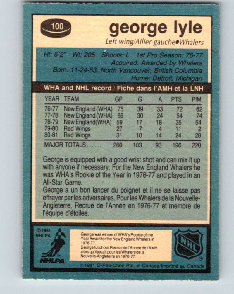1981-82 O-Pee-Chee #100 George Lyle Hartford Whalers V30170