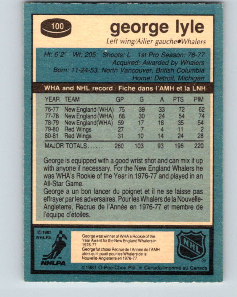 1981-82 O-Pee-Chee #100 George Lyle Hartford Whalers V30171