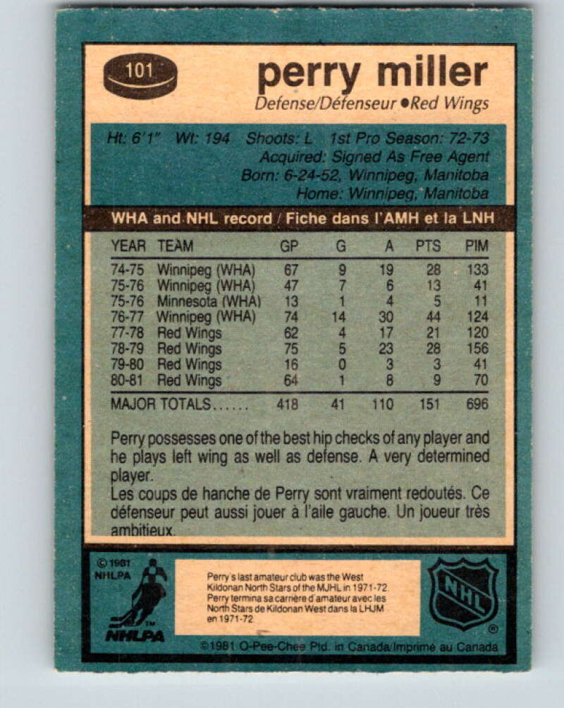 1981-82 O-Pee-Chee #101 Perry Miller Detroit Red Wings V30179