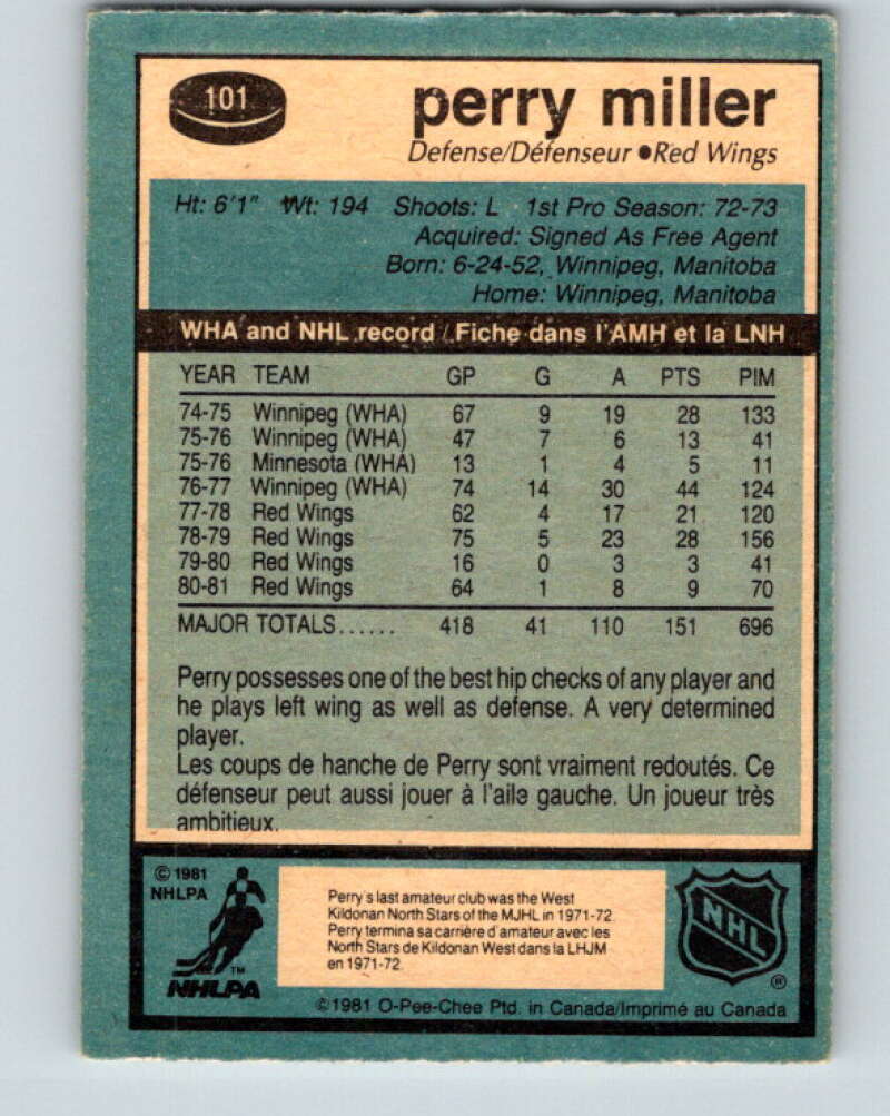 1981-82 O-Pee-Chee #101 Perry Miller Detroit Red Wings V30180