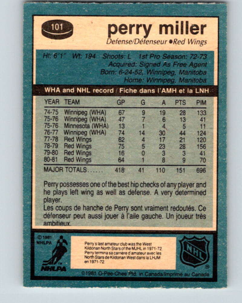 1981-82 O-Pee-Chee #101 Perry Miller Detroit Red Wings V30181