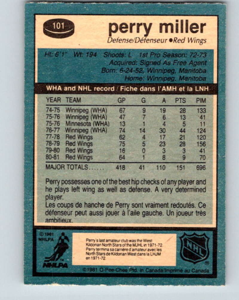 1981-82 O-Pee-Chee #101 Perry Miller Detroit Red Wings V30182