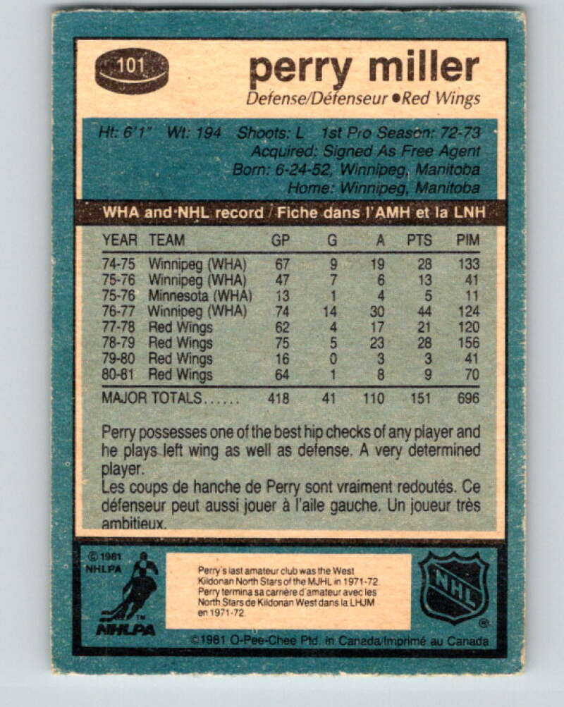 1981-82 O-Pee-Chee #101 Perry Miller Detroit Red Wings V30183