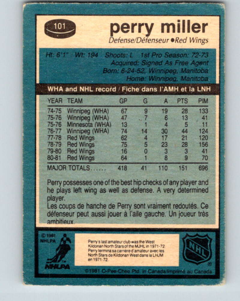 1981-82 O-Pee-Chee #101 Perry Miller Detroit Red Wings V30184