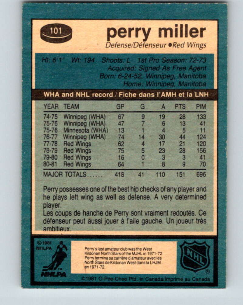 1981-82 O-Pee-Chee #101 Perry Miller Detroit Red Wings V30186