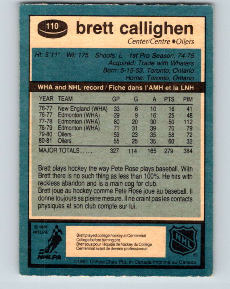 1981-82 O-Pee-Chee #110 Brett Callighen Edmonton Oilers V30225