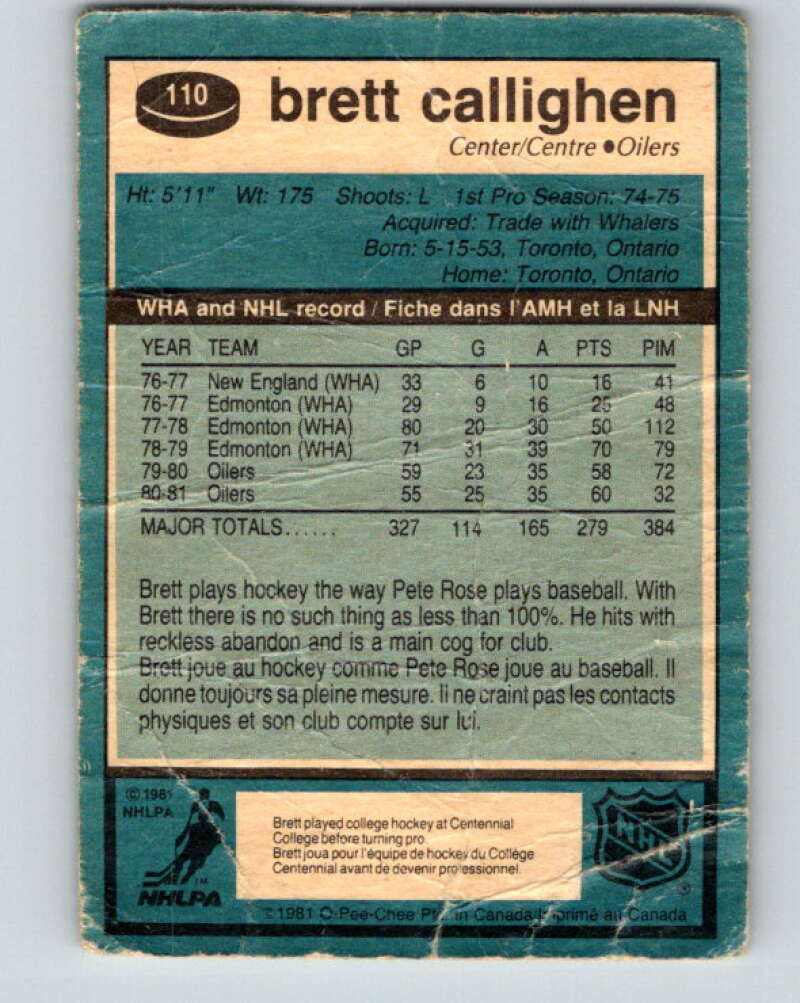 1981-82 O-Pee-Chee #110 Brett Callighen Edmonton Oilers V30226