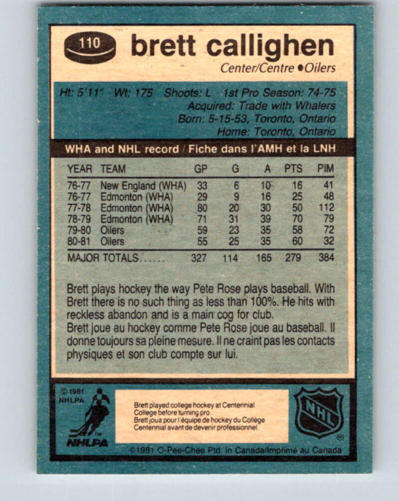 1981-82 O-Pee-Chee #110 Brett Callighen Edmonton Oilers V30230