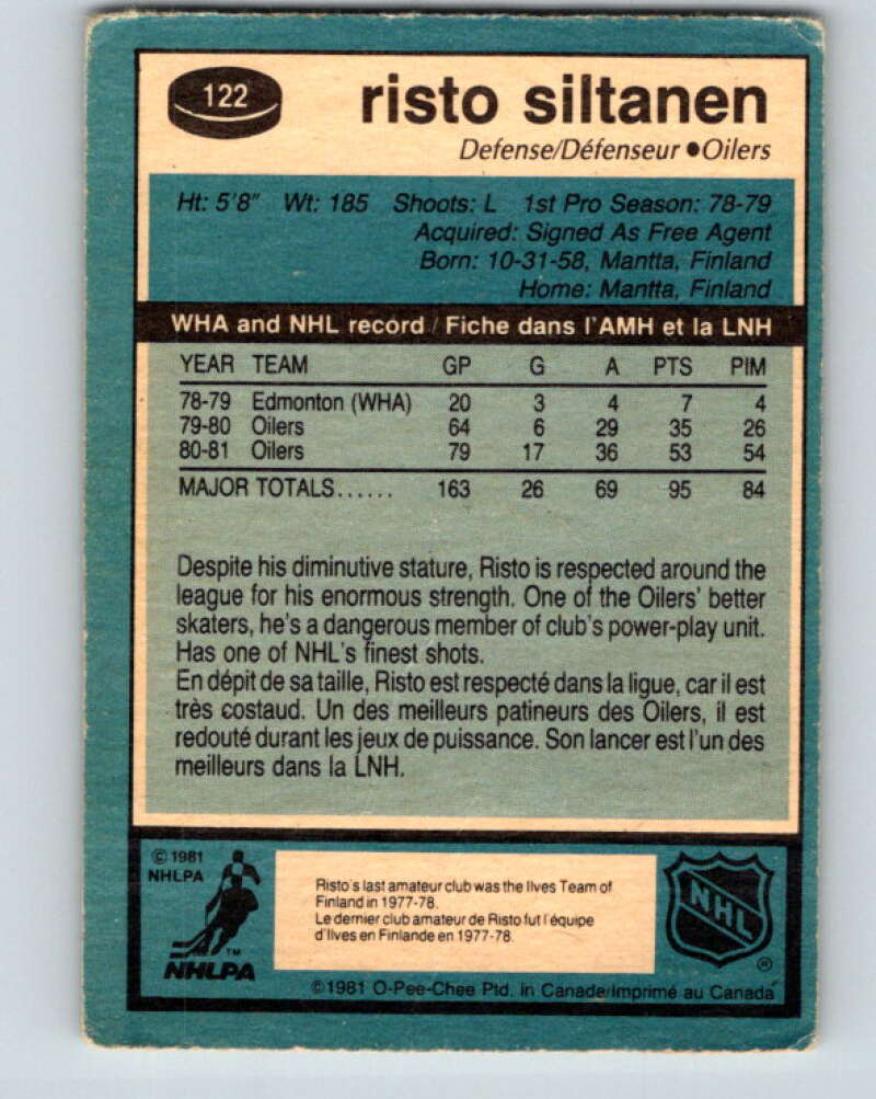 1981-82 O-Pee-Chee #122 Risto Siltanen Edmonton Oilers V30297