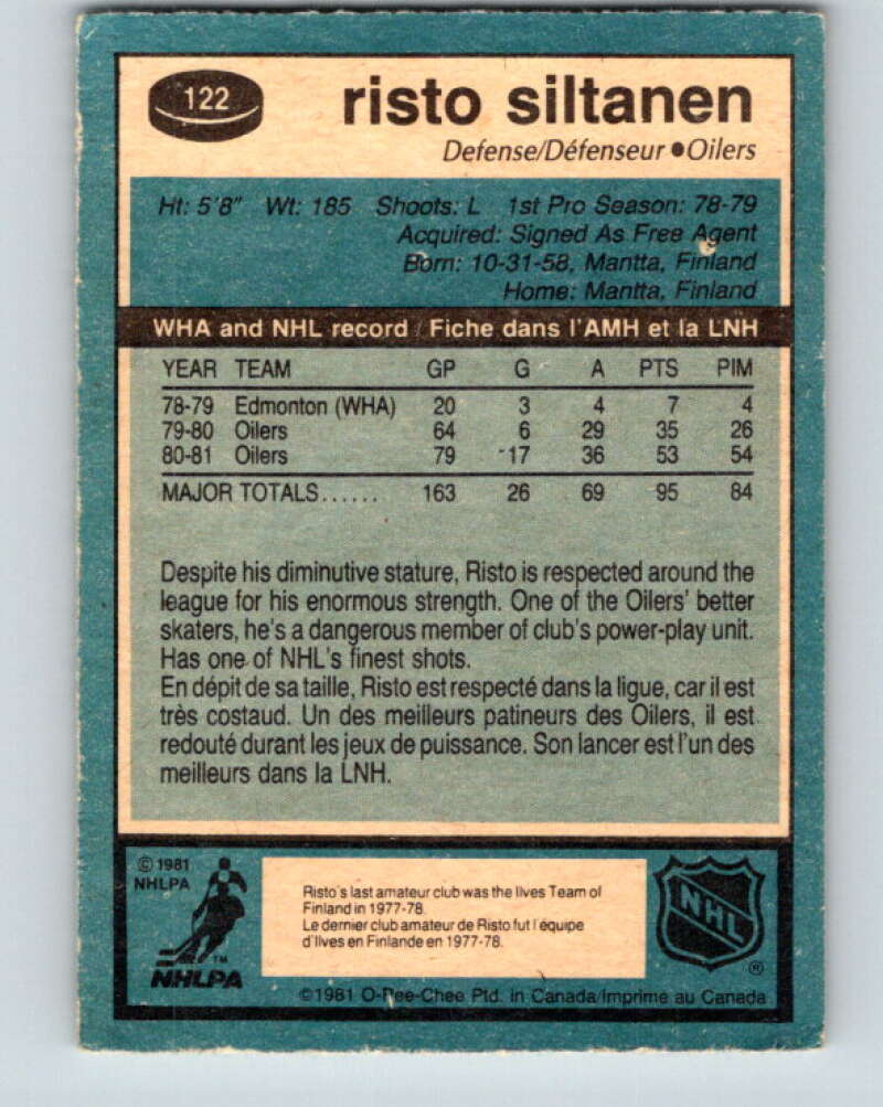 1981-82 O-Pee-Chee #122 Risto Siltanen Edmonton Oilers V30299