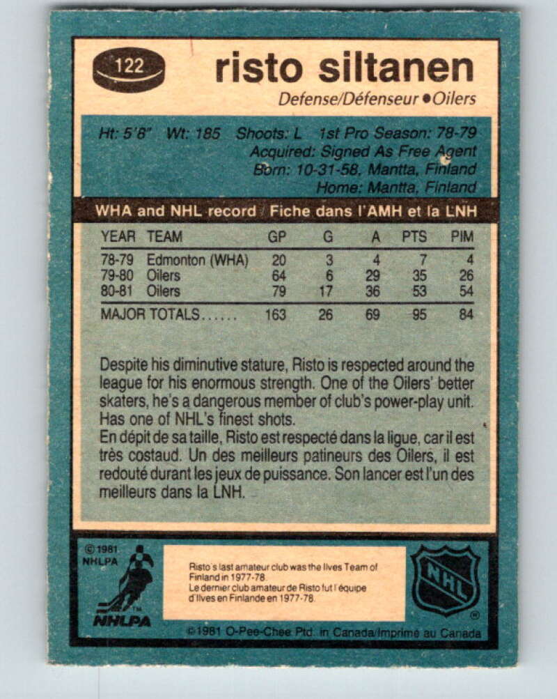 1981-82 O-Pee-Chee #122 Risto Siltanen Edmonton Oilers V30301