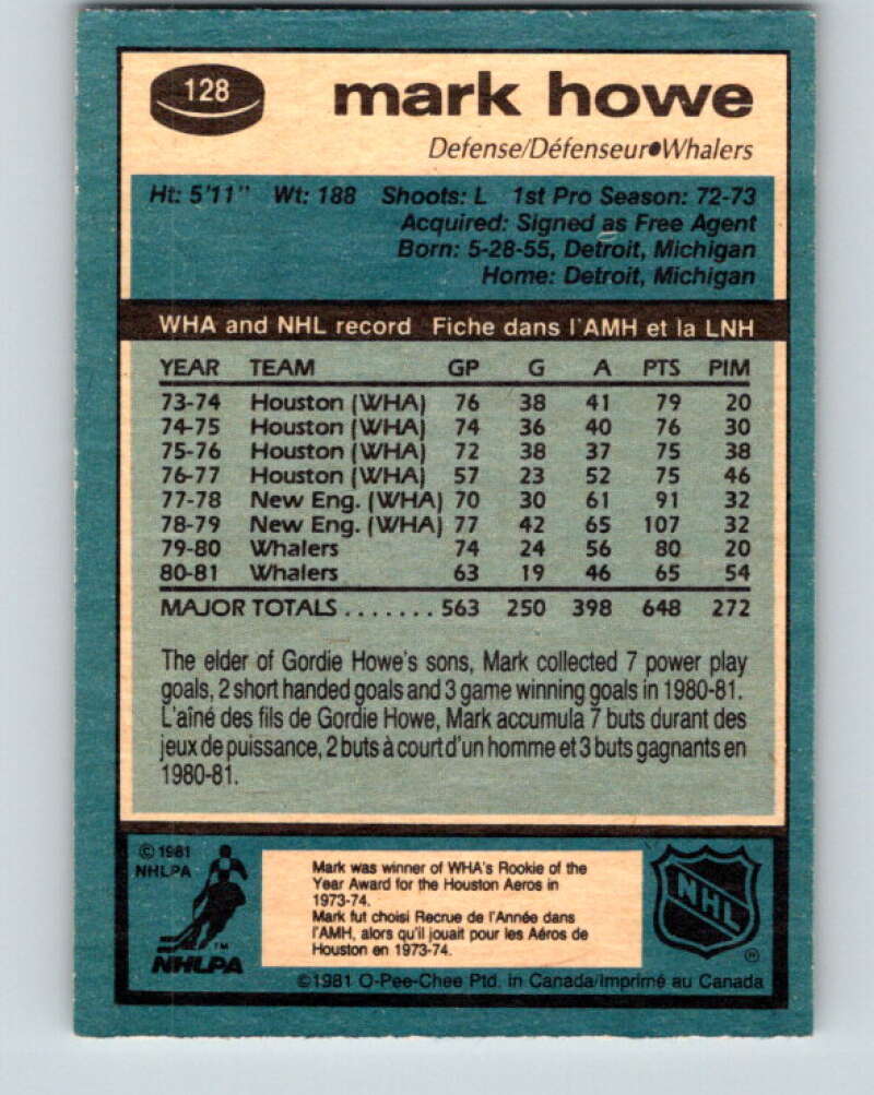 1981-82 O-Pee-Chee #128 Mark Howe Hartford Whalers V30330