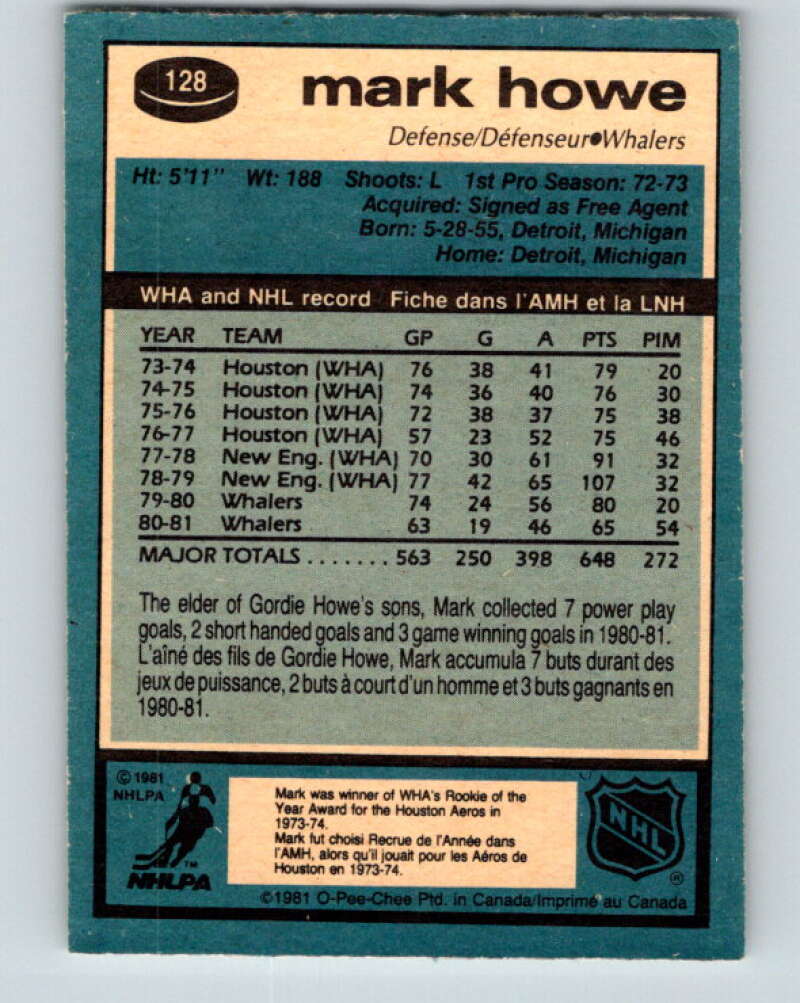 1981-82 O-Pee-Chee #128 Mark Howe Hartford Whalers V30331