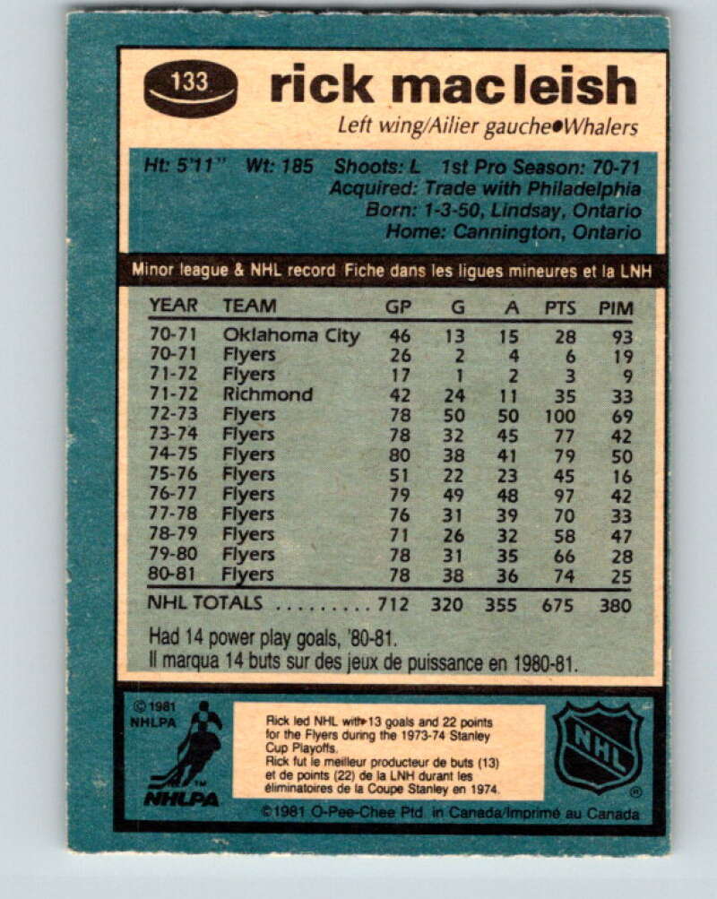 1981-82 O-Pee-Chee #133 Rick MacLeish Hartford Whalers V30380