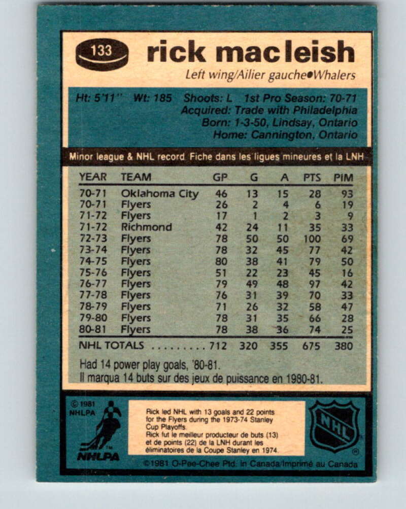1981-82 O-Pee-Chee #133 Rick MacLeish Hartford Whalers V30383